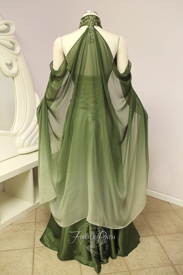 Sage Green Ombre Silk Elven Cape 100% Silk